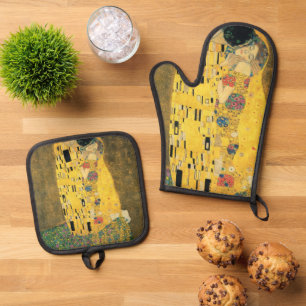 Ensemble De Gant De Cuisine Et De Manique Le Baiser de Gustav Klimt, Art Nouveau Vintage