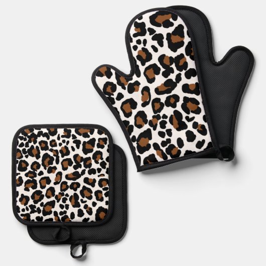 Ensemble De Gant De Cuisine Et De Manique Leopard Big Cat Fur Motif Imprimer (Recto/Verso)