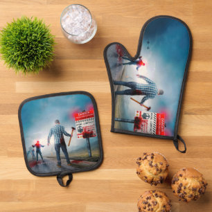 Ensemble De Gant De Cuisine Et De Manique Les zombies aux yeux lumineux de SlipperyJoe pour