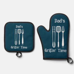 Ensemble De Gant De Cuisine Et De Manique L'heure de Grillin pour papa   Barbecue Jardin