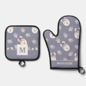 Ensemble De Gant De Cuisine Et De Manique Llamas & Fleurs Motif (Recto)