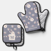 Ensemble De Gant De Cuisine Et De Manique Llamas & Fleurs Motif (Recto/Verso)