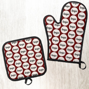 Ensemble De Gant De Cuisine Et De Manique Logo Business Promotionnels Motif Bourgogne Rouge