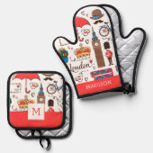 Ensemble De Gant De Cuisine Et De Manique London Doodles (Recto/Verso)