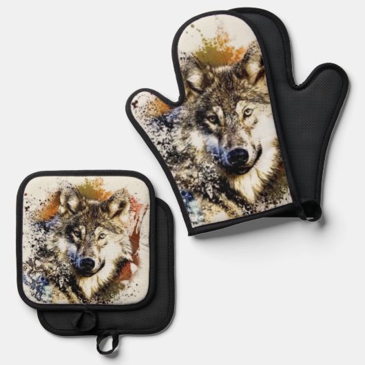 Ensemble De Gant De Cuisine Et De Manique Loup (Recto/Verso)