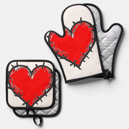 Ensemble De Gant De Cuisine Et De Manique Love is (Recto/Verso)