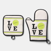 Ensemble De Gant De Cuisine Et De Manique Love Tennis Ball Nom personnalisé Fours Mitt & Pot (Recto)