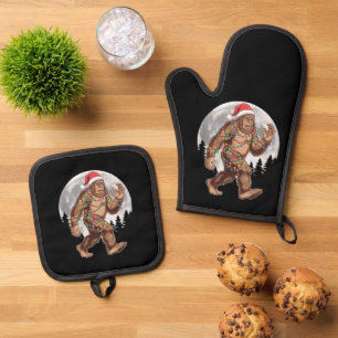 Ensemble De Gant De Cuisine Et De Manique Lumières de sapin de Noël Bigfoot Santa Xmas Sasqu