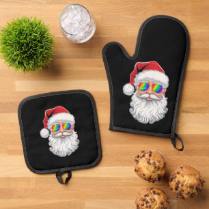 Ensemble De Gant De Cuisine Et De Manique Lunettes de soleil gay visage de Père Noël Noël Xm