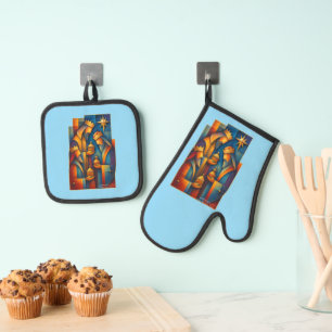 Ensemble De Gant De Cuisine Et De Manique Magie géométrique - Étoile de Noël des trois sages