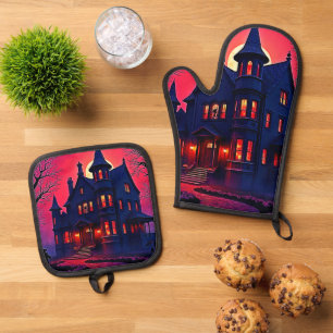 Ensemble De Gant De Cuisine Et De Manique Maison Haunted éffrayant à Dusk Design