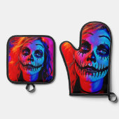 Ensemble De Gant De Cuisine Et De Manique Maquillage d'Halloween (Recto)