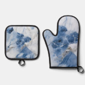 Ensemble De Gant De Cuisine Et De Manique marbre bleu abstrait motif côtier (Recto)