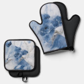 Ensemble De Gant De Cuisine Et De Manique marbre bleu abstrait motif côtier (Recto/Verso)