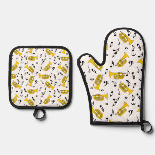 Ensemble De Gant De Cuisine Et De Manique Marching Baritone Music Notes Bass Clefs