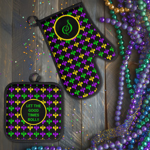 Ensemble De Gant De Cuisine Et De Manique Mardi Gras Fleur de Lis Motif Monogramme personnal