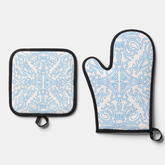 Ensemble De Gant De Cuisine Et De Manique Marée Azur Céleste (Recto)
