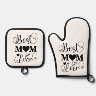 Ensemble De Gant De Cuisine Et De Manique Meilleure Maman Jamais Typographie Script Fête des