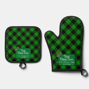 Ensemble De Gant De Cuisine Et De Manique Meilleure Nana Ever vert classique Plaid Baies de 