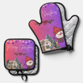 Ensemble De Gant De Cuisine Et De Manique Merry Christmas (Recto/Verso)