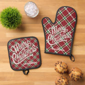 Ensemble De Gant De Cuisine Et De Manique Merry Christmas Sparkly Plaid (De haut en bas)