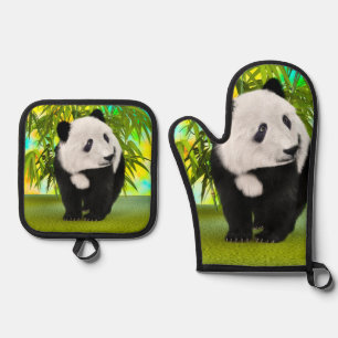 Ensemble De Gant De Cuisine Et De Manique Mignon Ours Panda Kawaii Amoureux des Animaux Cade