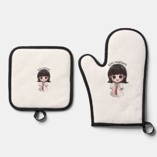 Ensemble De Gant De Cuisine Et De Manique Mignonne fille anime Chibi Mitten de four et poign