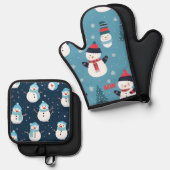 Ensemble De Gant De Cuisine Et De Manique Mignons neigeurs de Noël (Recto/Verso)