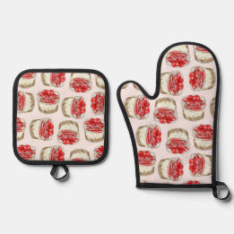Ensemble De Gant De Cuisine Et De Manique Mini gâteaux au fromage à la cerise - rose