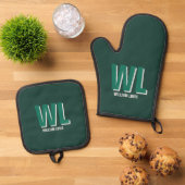 Ensemble De Gant De Cuisine Et De Manique Minimalist Emerald Green Personalized Monogram  (De haut en bas)