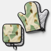 Ensemble De Gant De Cuisine Et De Manique Mint Green Cream Gold Cowhide (Recto/Verso)