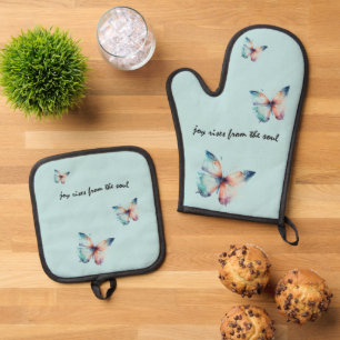 Ensemble De Gant De Cuisine Et De Manique Mint Joy se lève du papillon Soul