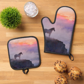 Ensemble De Gant De Cuisine Et De Manique Misty Mountain Top Memories