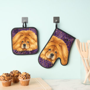 ENSEMBLE DE GANT DE CUISINE ET DE MANIQUE MITTENS ET POIGNÉE DE CUISSON POUR CHIEN NIKO SUR