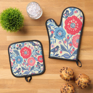 Ensemble De Gant De Cuisine Et De Manique Mitts au four d'art populaire