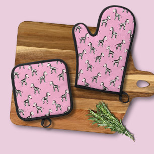 Ensemble De Gant De Cuisine Et De Manique Modèle Zèbre rose