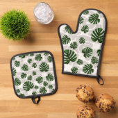 Ensemble De Gant De Cuisine Et De Manique Modern Boho Botanical Leaves Pattern (De haut en bas)