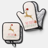 Ensemble De Gant De Cuisine Et De Manique Modern Holiday Christmas  (Recto/Verso)