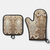 Ensemble De Gant De Cuisine Et De Manique Modern White Flowers Pearls (Recto)