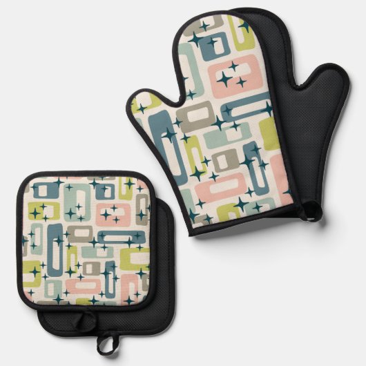 Ensemble De Gant De Cuisine Et De Manique Moderne (Recto/Verso)