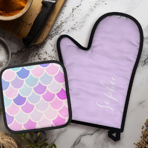 Ensemble De Gant De Cuisine Et De Manique Moderne Coloré Jolie Sirène Motif sans couture