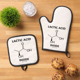 Ensemble De Gant De Cuisine Et De Manique Molécule d'acide lactique à l'intérieur