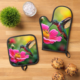 Ensemble De Gant De Cuisine Et De Manique Moments magiques de colibri Design