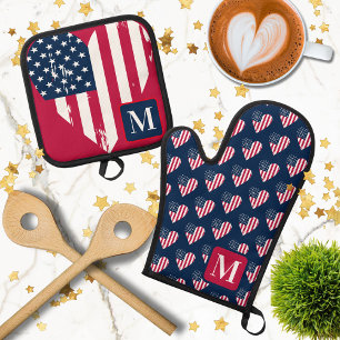 Ensemble De Gant De Cuisine Et De Manique Monogramme4 juillet Fête de l'indépendance