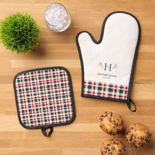 Ensemble De Gant De Cuisine Et De Manique Monogramme de nom de famille de ferme rustique