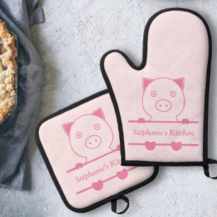 Ensemble De Gant De Cuisine Et De Manique Monogramme de porc mignon