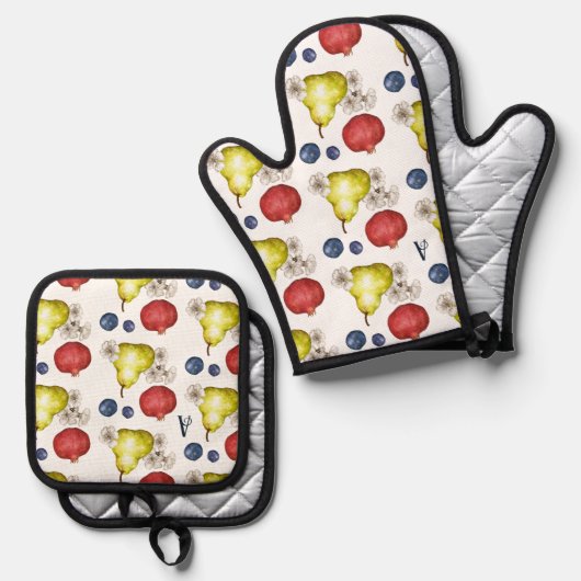 Ensemble De Gant De Cuisine Et De Manique Monogramme Fun Fruit (Recto/Verso)