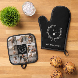 Ensemble De Gant De Cuisine Et De Manique Monogramme Initiales couple famille couronne multi