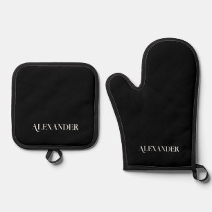 Ensemble De Gant De Cuisine Et De Manique Monogramme modèle noir uni noir blanc