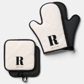 Ensemble De Gant De Cuisine Et De Manique Monogramme moderne blanc simple (Recto/Verso)